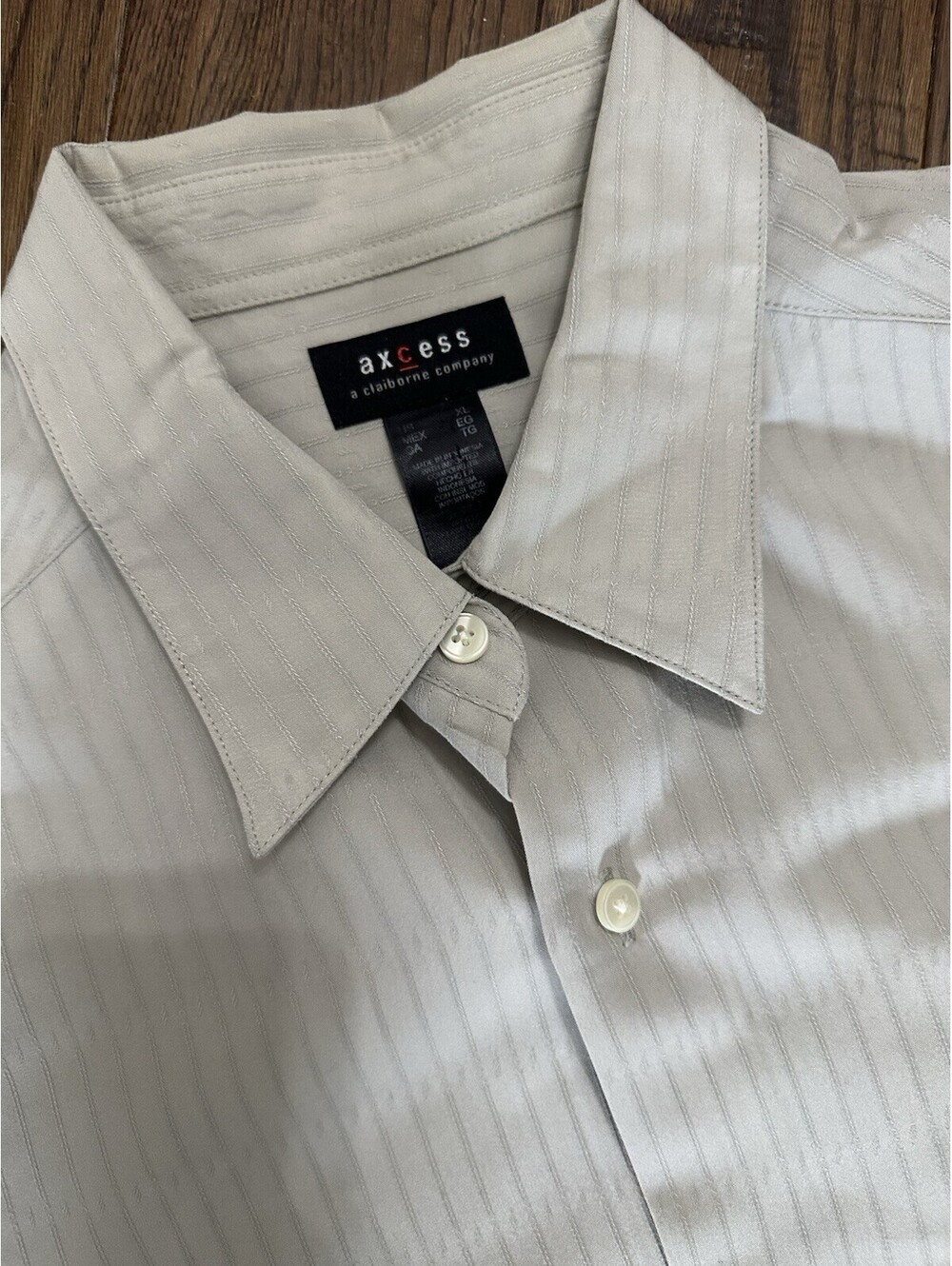 Axcess Men's XL Gray Striped Cotton Woven Dress Shirt 34/35 Wrinkle Resistant